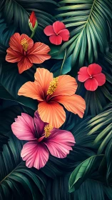 Tropical Hibiscus Paradise in Vibrant Bloom.