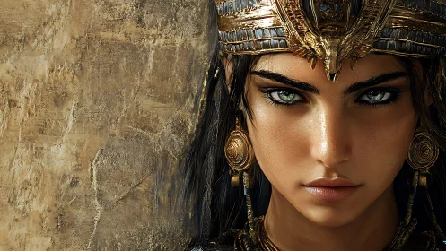 Fierce desert queen gazes back with calm ancient fire.