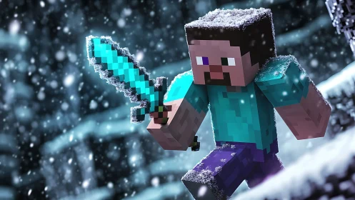 Snowbit warrior dashes through a pixel blizzard of frost.