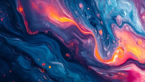 Vibrant swirling abstract with blue and orange gradients.