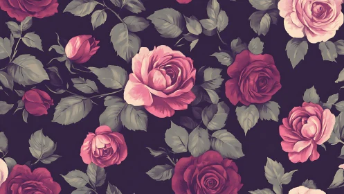 Vintage Rose Garden Pattern with Deep Purple Ground.