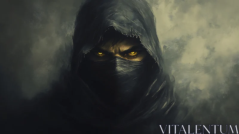 Hooded spectral assassin with luminescent gold ocular focus.