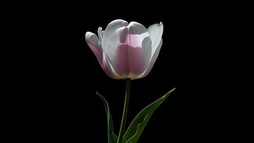 Blush-Striped Tulip Glows Against Midnight Void