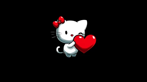 Hello Kitty Character Holding Large Red Heart Symbol