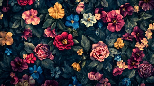 Vibrant Floral Garden Against Dark Background.