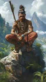 Mountain-top mystic warrior folds thunder into stillness.