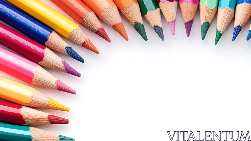 Colored pencil tips form a radial border around white space