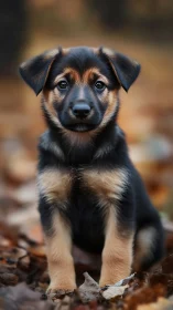 Autumn-eyed shepherd pup pausing in a rustling leaf carpet.