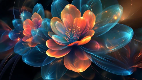 Luminous fractal blossoms radiate neon petals over void.