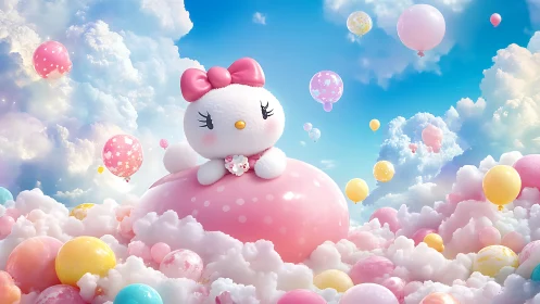 White Character on Pink Sphere in Cloud Environment