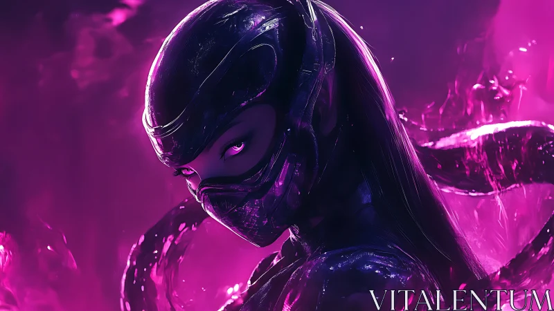 Cyberpunk assassin portrait in neon magenta vapor field.