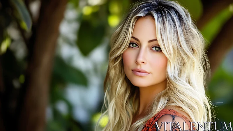 Softly lit blonde portrait captures calm beauty outdoors