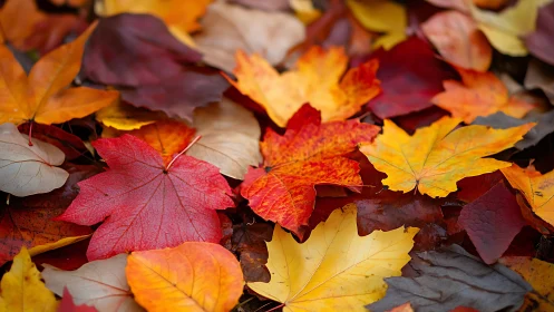 Autumn maple leaf carpet captured with shallow field depth
