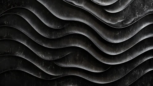 Dark metallic wavy layered surface with textured curves.
