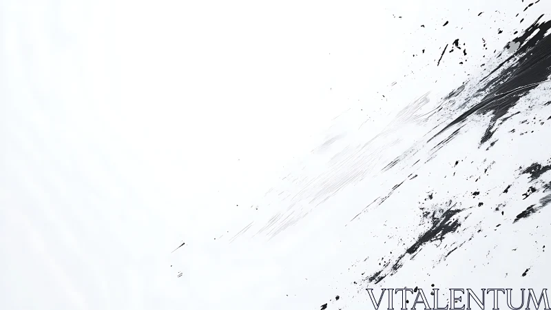 Monochrome ink streaks slice across stark white field.