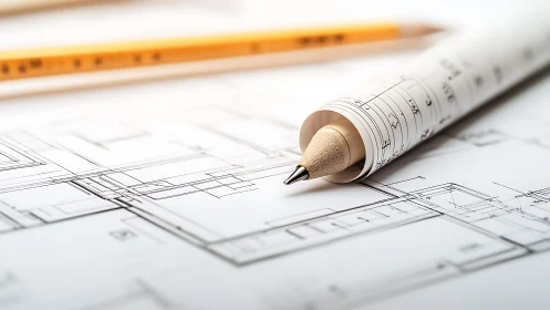 Architectural Precision Tool Positioned Over Technical Blueprints.