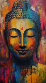Radiant Buddha portrait wrapped in bold, meditative color fields.