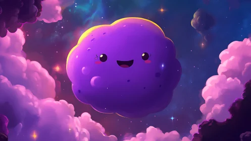 Chromatic nebula mascot with kawaii facial topology rendered.