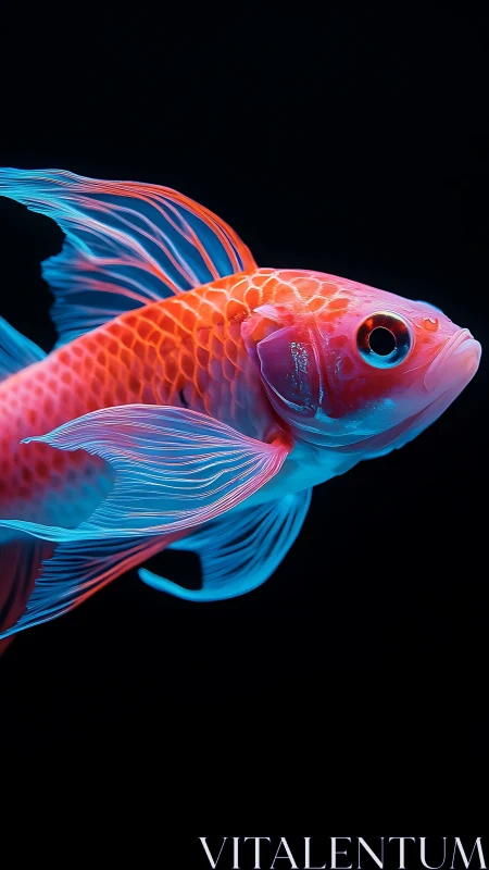 Neon colored tropical fish profile on black background.