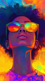 Neon-lit upward portrait uses bold gradients and fluid vector strokes
