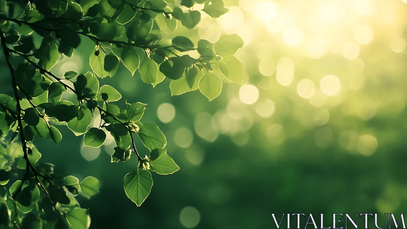Sunlit Green Leaves with Soft Bokeh Background in Nature Style.