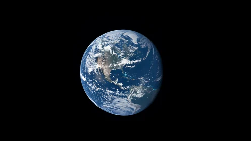 Photorealistic full-disk Earth against deep black void.