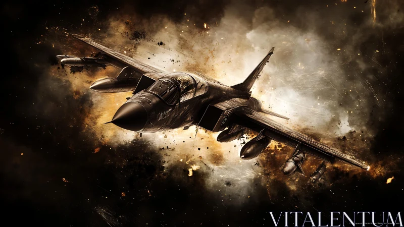 Storm-forged fighter jet carving light through chaos skies.