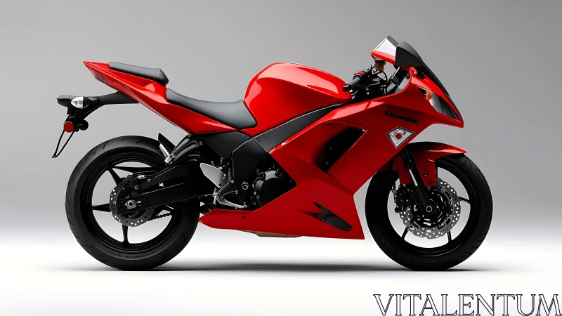Red Kawasaki sport motorcycle in pristine studio lighting.