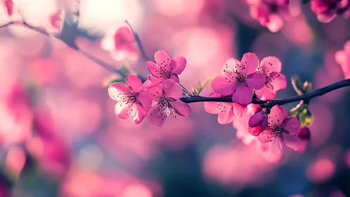 Pink Blossoms Dance Against Twilight Bokeh
