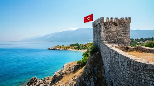 Seaside fortress leans into turquoise windswept horizons