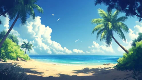 Tropical Beach Paradise: Digital Painted Coastal Escape.