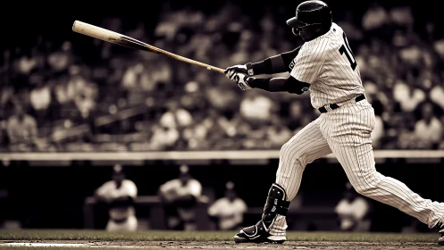 Baseball slugger releases bat in powerful follow-through.
