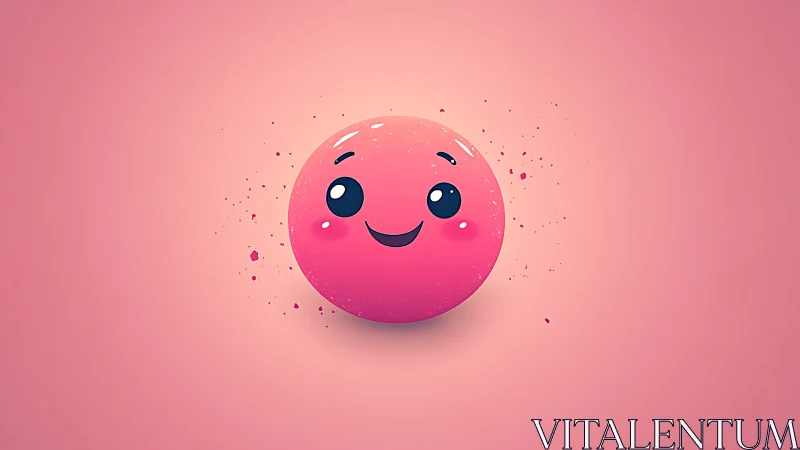 Cheerful pink smiley ball glows softly on pastel background