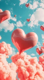 Floating Heart Forms Against Turquoise Sky with Pink Clouds