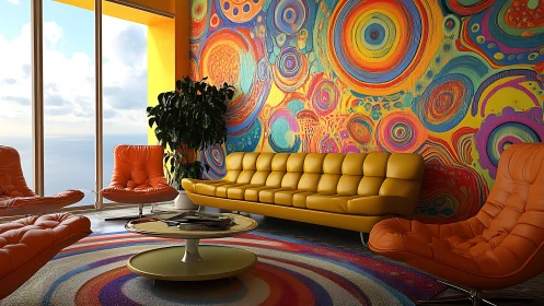 Colorful lounge welcomes sunlight and playful modern comfort