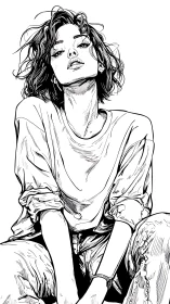 Confident line art portrait captures relaxed urban attitude