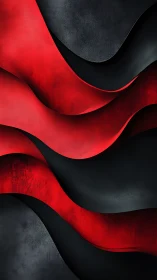 Layered red and black ribbons form textured undulating surfaces