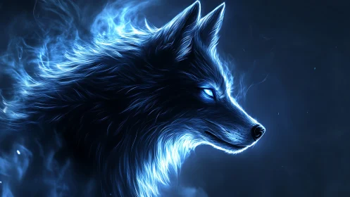 Plasma-lit spectral wolf rendered in luminous vector strokes.