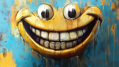 Grinning monolith of paint stretches into a wild electric smile