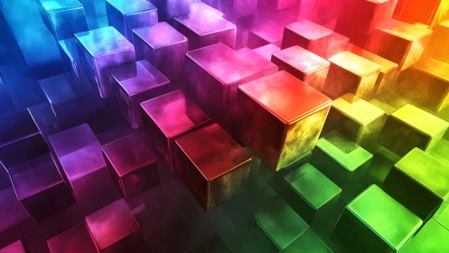 Vibrant 3D Cubes in Abstract Digital Art with Rainbow Colors.