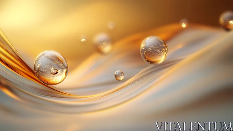 Golden liquid waves cradle luminous glass spheres in motion.