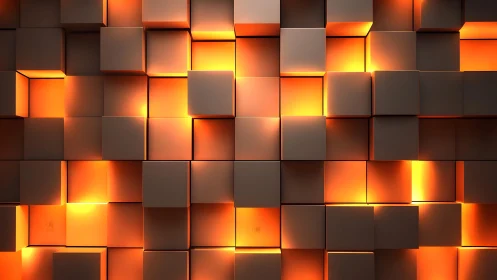 Glowing 3D Cubes Abstract Pattern with Warm Orange Lighting.
