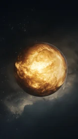 3D cinematic molten planet against deep cosmic void.