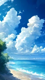 Coastal shoreline under towering cumulonimbus cloud formations