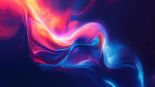 Fluid neon light waves on deep blue abstract background.