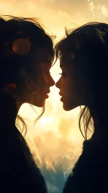 Two Profiles Meet in Golden Sunlight.