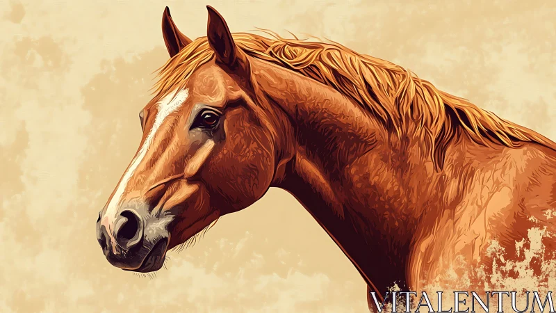 Digital painting captures detailed chestnut horse profile