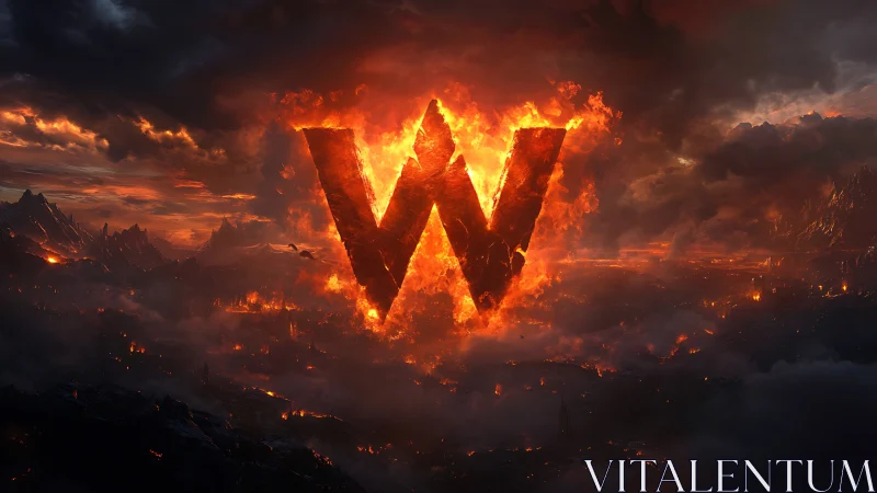 Fiery letter W blazing boldly above a smoldering world.