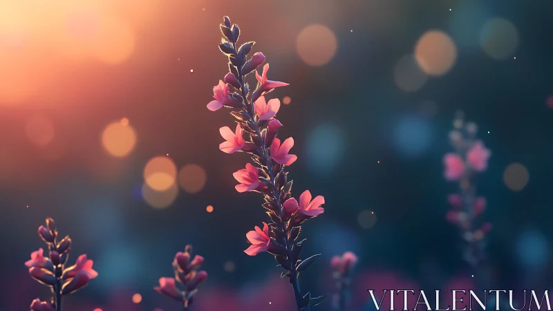 Pink Blossoms Glowing Against Dreamy Bokeh Background.