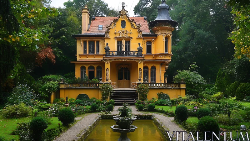 Sunlit baroque villa glows amid secret garden pathways.